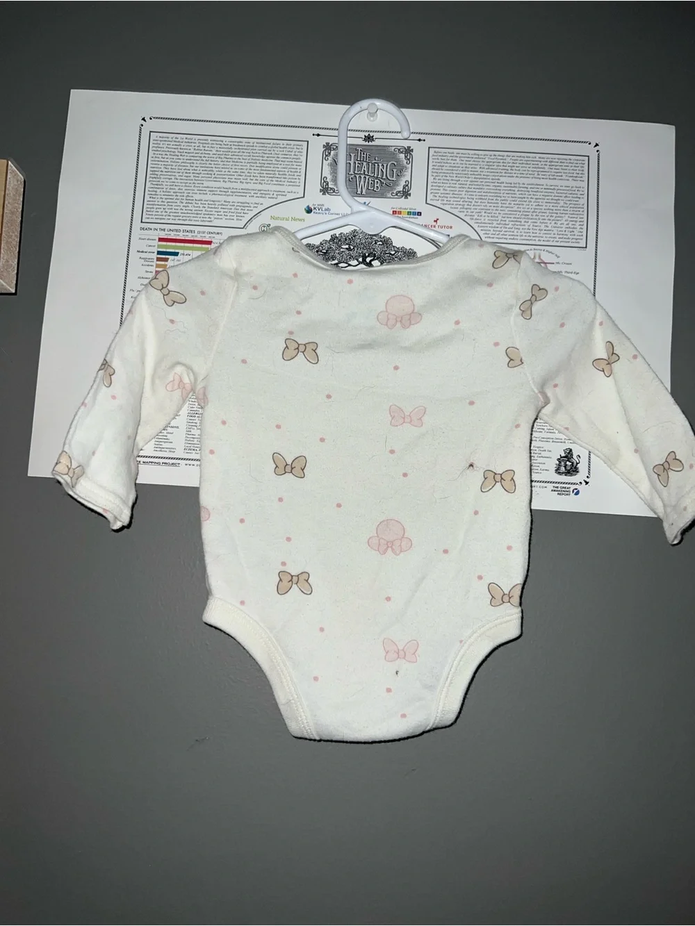 Disney Cream Long-Sleeve Bodysuit with Pink & Tan Bow Print